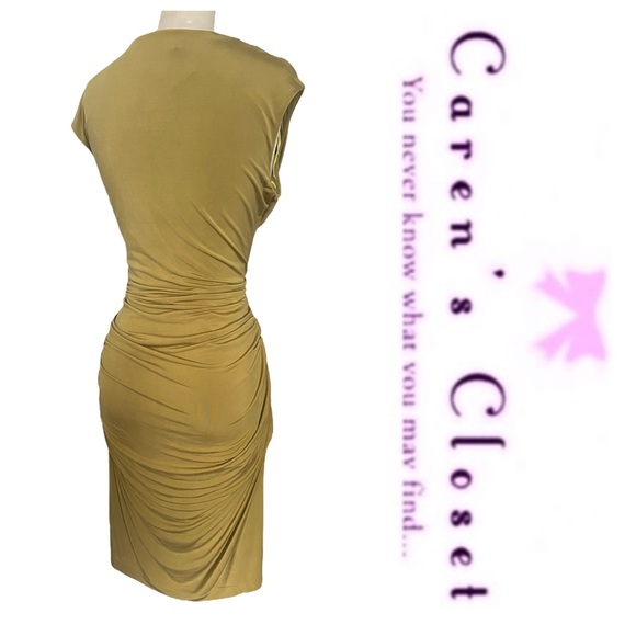 Andrew Marc Gold Stretch Jersey Ruched Body-con Cocktail Dress - Picture 4 of 10